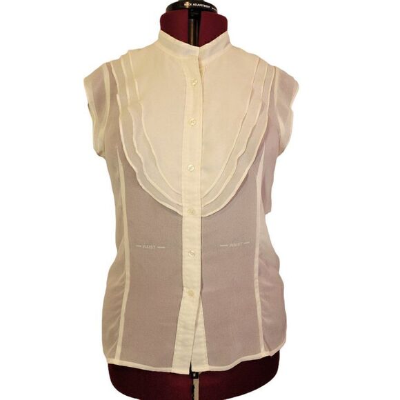 Ann Taylor White Sheer Ruffle Front Blouse (Size 12) - Picture 1 of 9